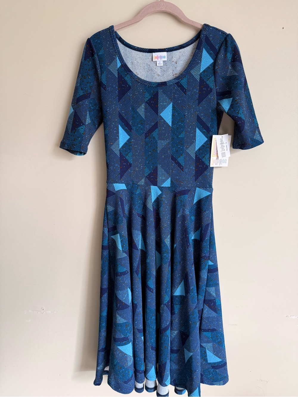 LuLaRoe Navy & Teal Geometric Midi Dress